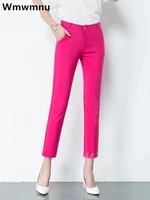 Pantalones de oficina coreanos informales de talla grande 4xl para mujer, Pantalones pitillo de cintura alta, nuevos Pantalones formales ajustados OL de Color caramelo hasta el tobillo Spodnie