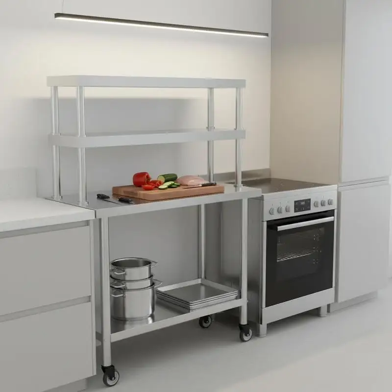 Mesa de trabajo de cocina con estante 110x30x150 cm de acero inoxidable
