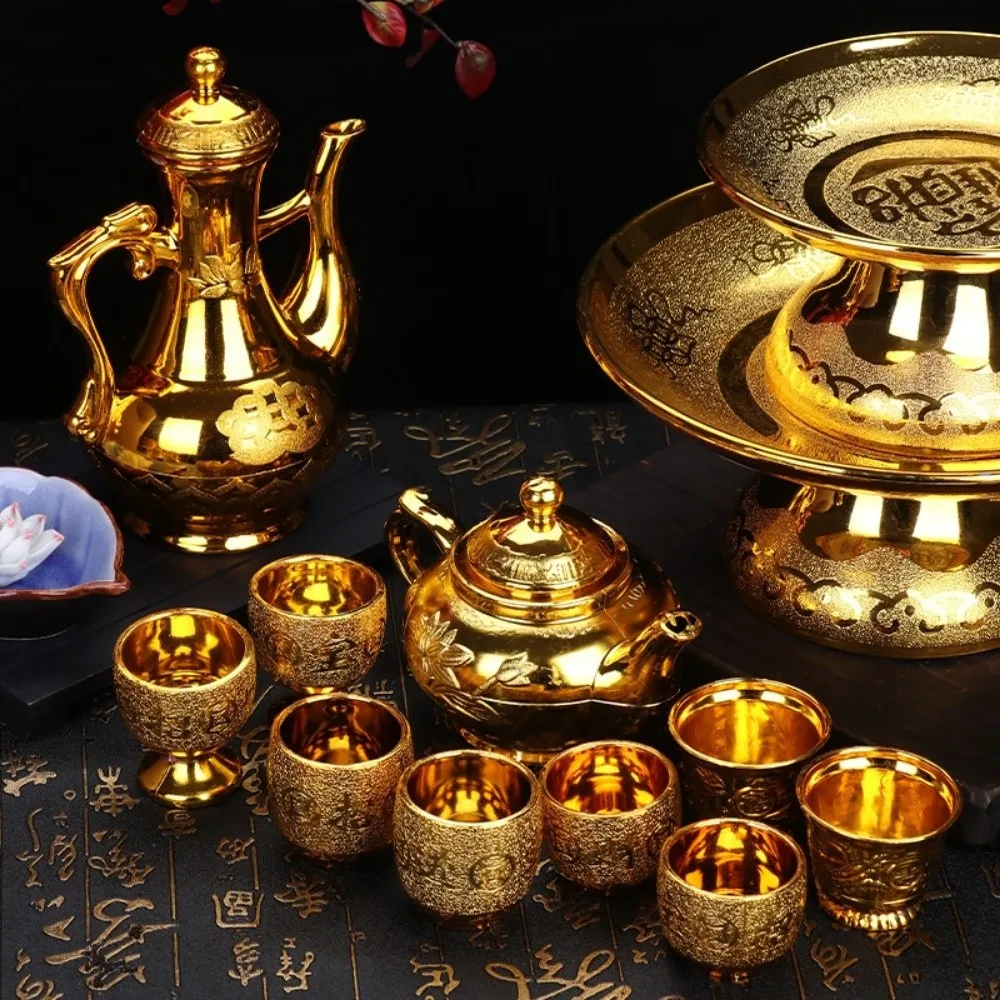 New Vintage Golden Lotus Tray Decorative Ornament Offering Plate Household Classic Fruit Tray Home Decoration