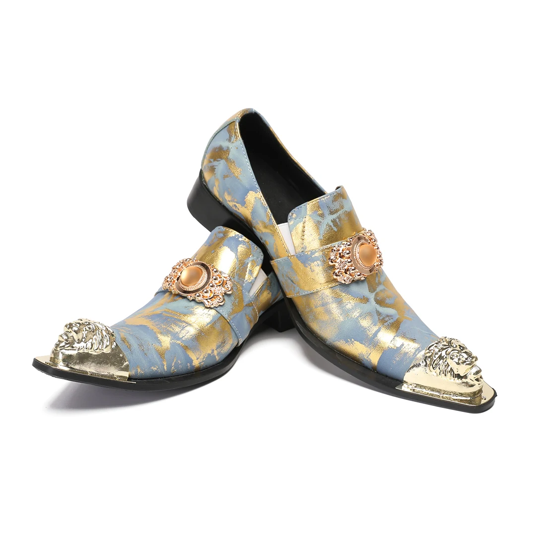 

Fashion Print Pointed Toe Men Evening Party Dress Shoes Male Slip on Business Shoes Men Loafers Formal Genuine Leather Shoes
