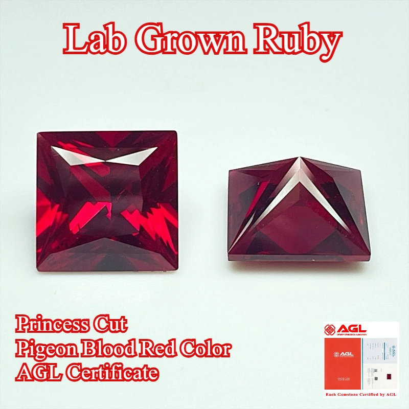 

Lab Grown Ruby Princess Cut Pigeon Blood Red Color High-quality Charms Jewelry Making Main Materials Selectable AGL Certificate