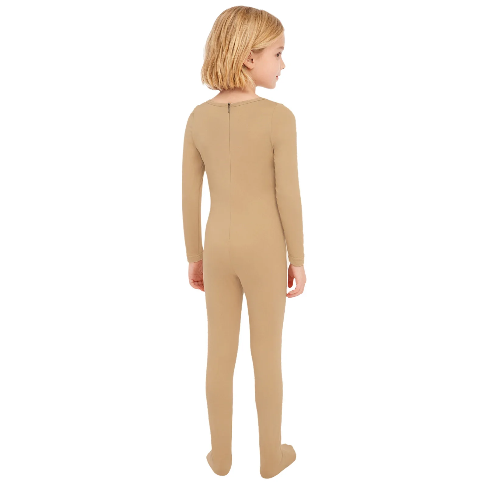 Kids Girls Ballet Gymnastics Figure Skating Dance Jumpsuit Round Neck Long Sleeve Footed Bodysuit for Practice Warm-Up Training