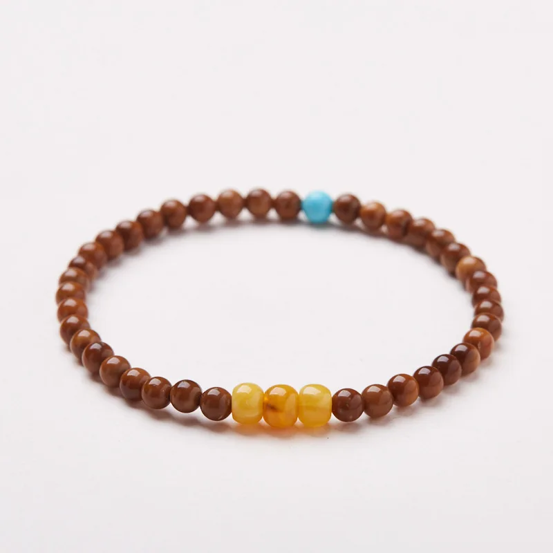 Natural Kukui Bodhi Bracelet with Old Beeswax and Turquoise Buddhist Prayer Beads Bracelet Gifts