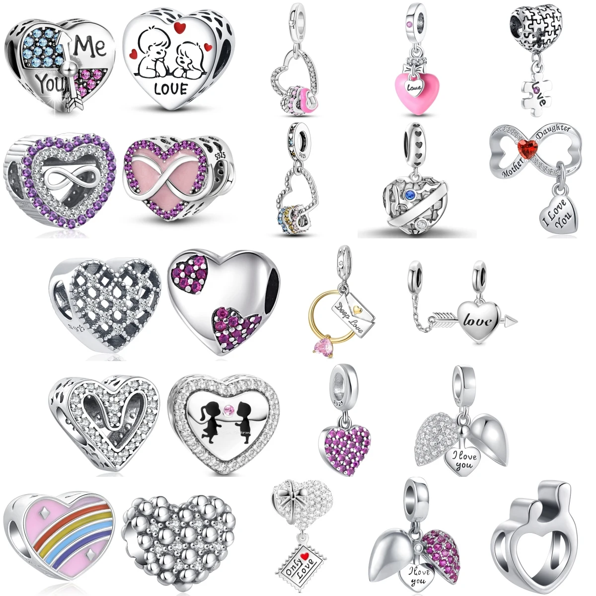 

New 925 Sterling Silver Pink Heart Pendulum Envelope Pendant Bead Fit Original Charms Bracelet necklace Jewerly Accessories