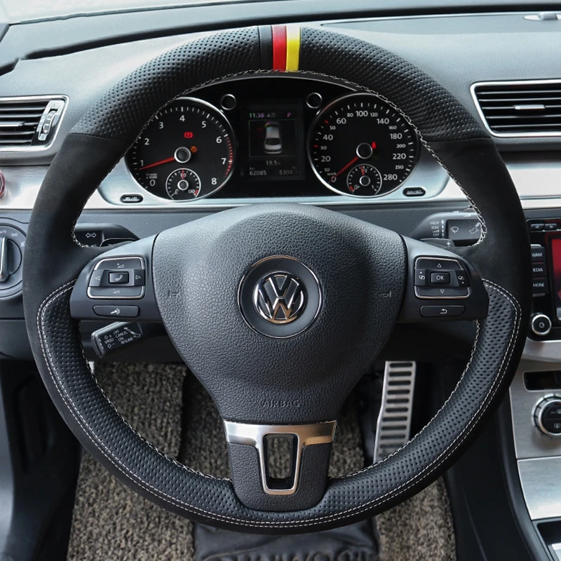 Car Steering Wheel Cover Genuine Leather For Volkswagen VW Golf Tiguan Passat B7 Passat CC Touran Steering-Wheel Cover Wrap