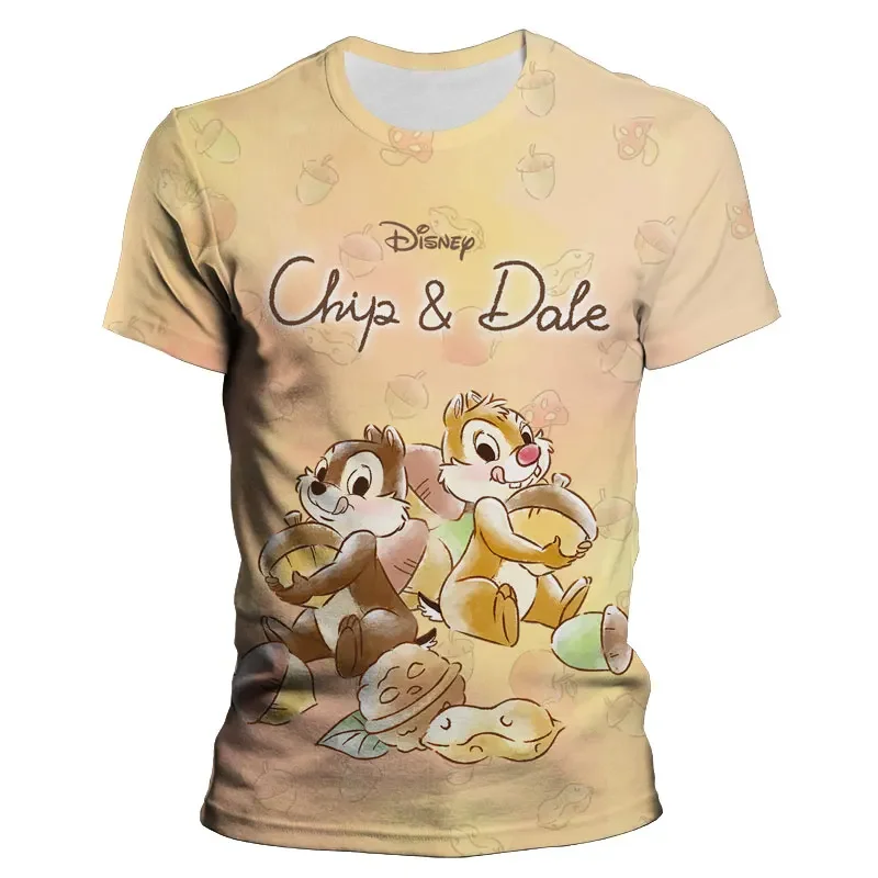 2024 Summer Disney Cartoon Anime 3d T-Shirt for Children Casual Chip \'n\' Dale Men\'s Clothing Casual Harajuku Women Tees Tops