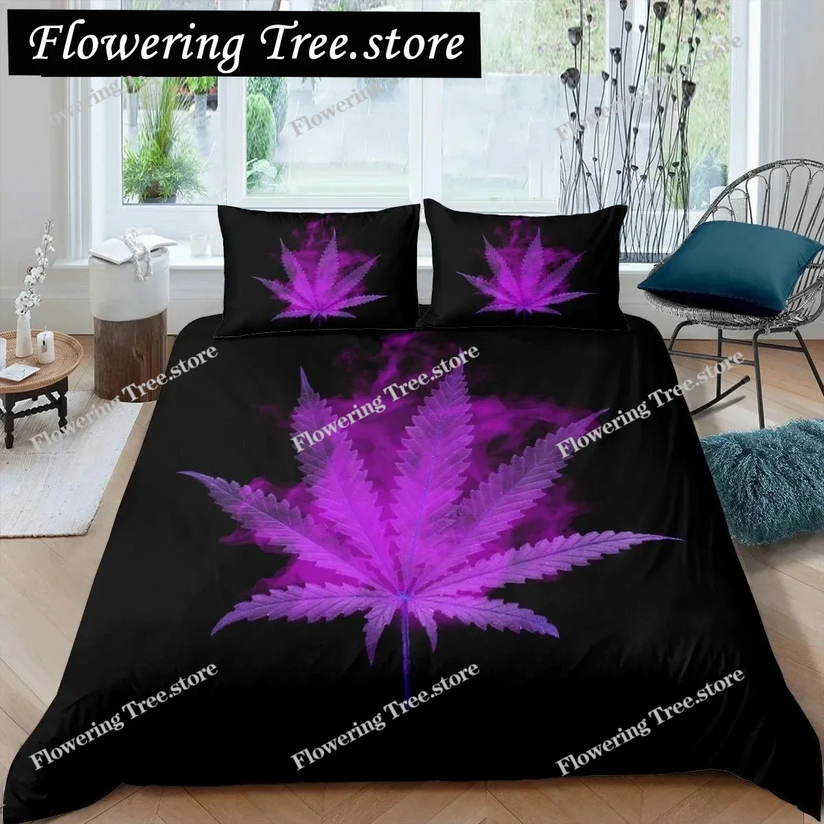 Marijuana Leaf Duvet Cover Cannabis Leaves Bedding Set Microfiber Weed Leaf Botanical Quilt Cover