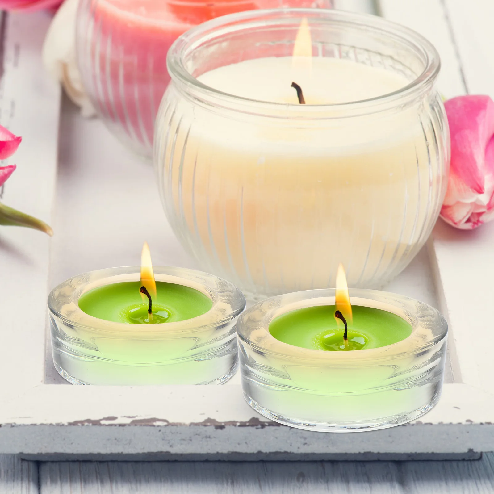 

4Pcs Glass Holder Round Crystal Candlestick for Birthday Anniversary Holiday Gift Wedding Event Table Centerpiece Decor