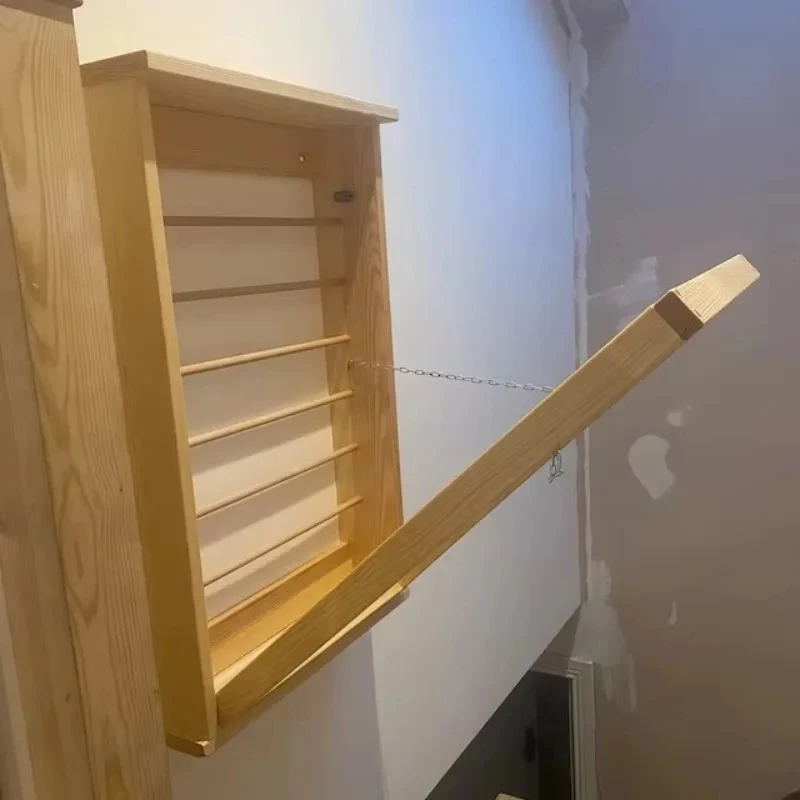 Indoor Wall-Mounted Wooden Drying Rack With Double-Sided Bar Sav Laundry Space