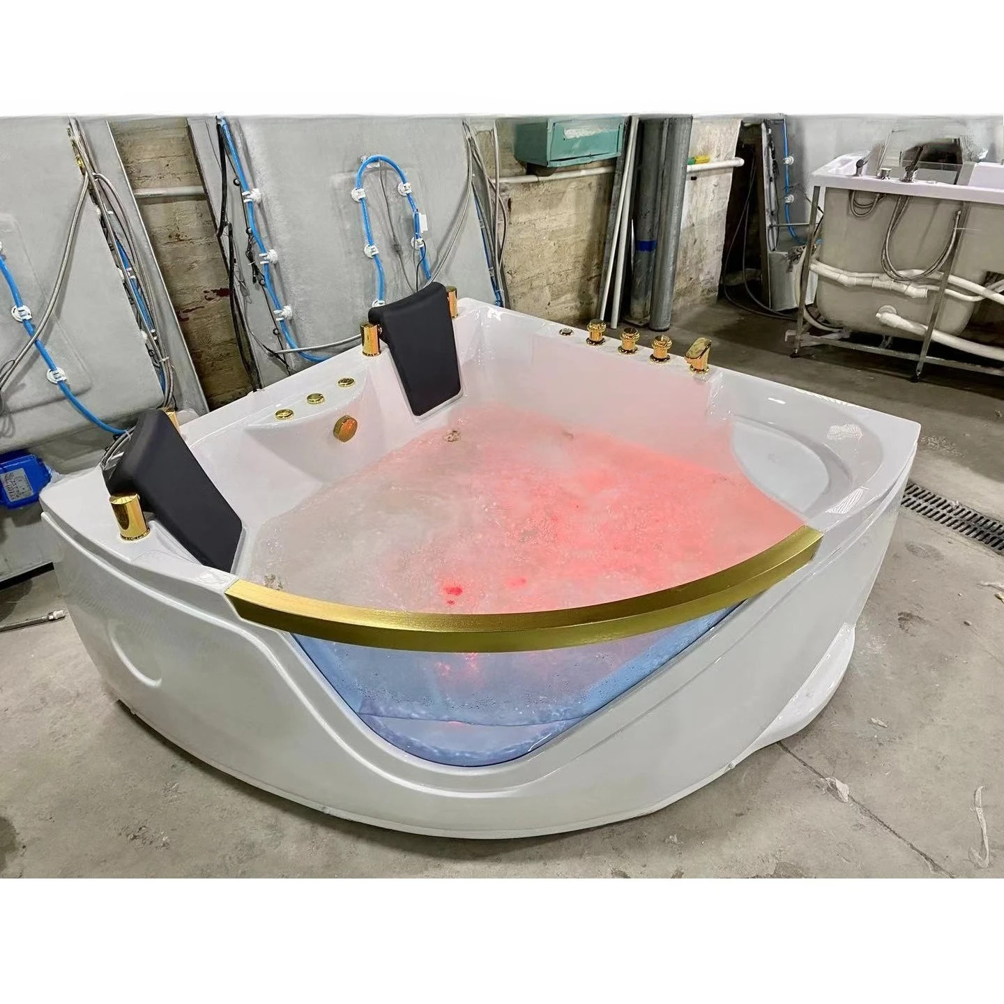 Acrylic double triangular bathtub fan-shaped surf massage tank intelligent constant temperature heating bubble bath household