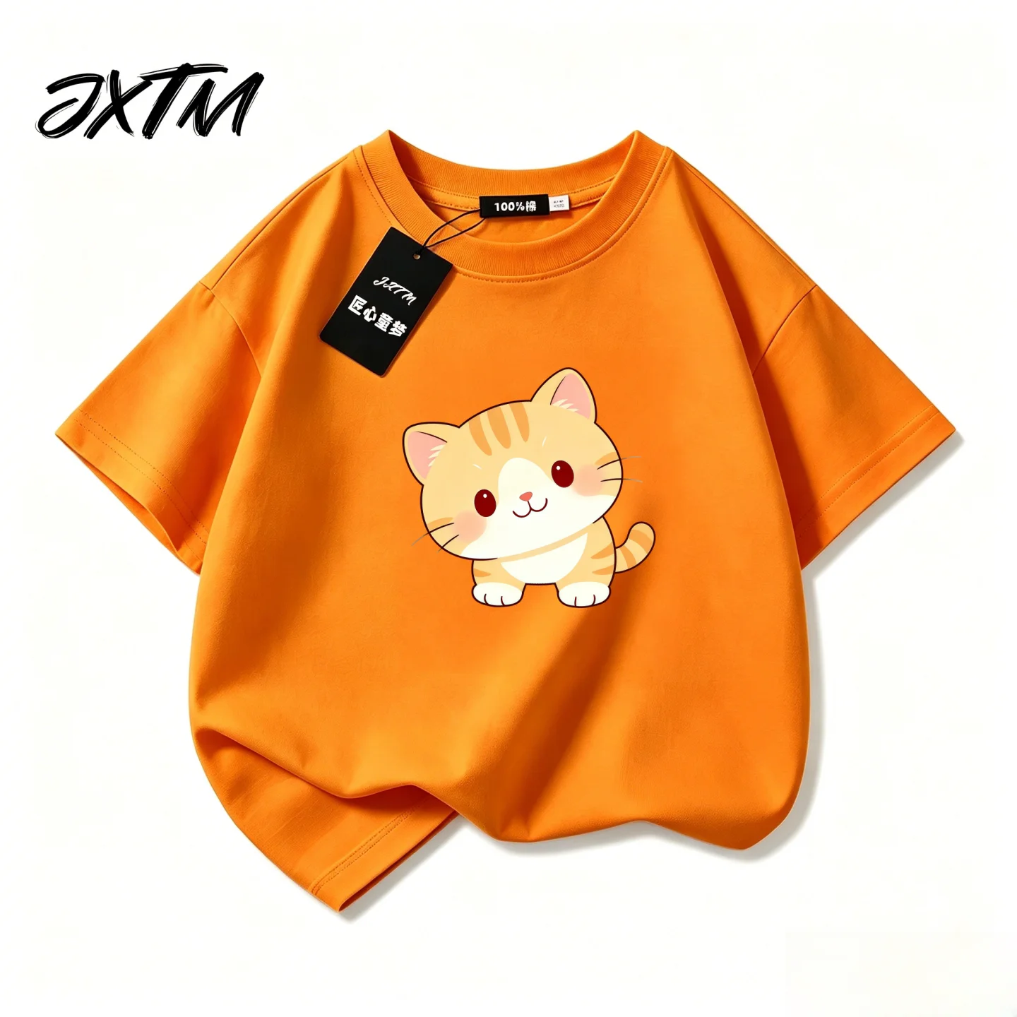 Cute Cartoon Cat Short Sleeved T-shirt for Girls Parent-child Top for Children Super Beautiful Cat Children's Clothing