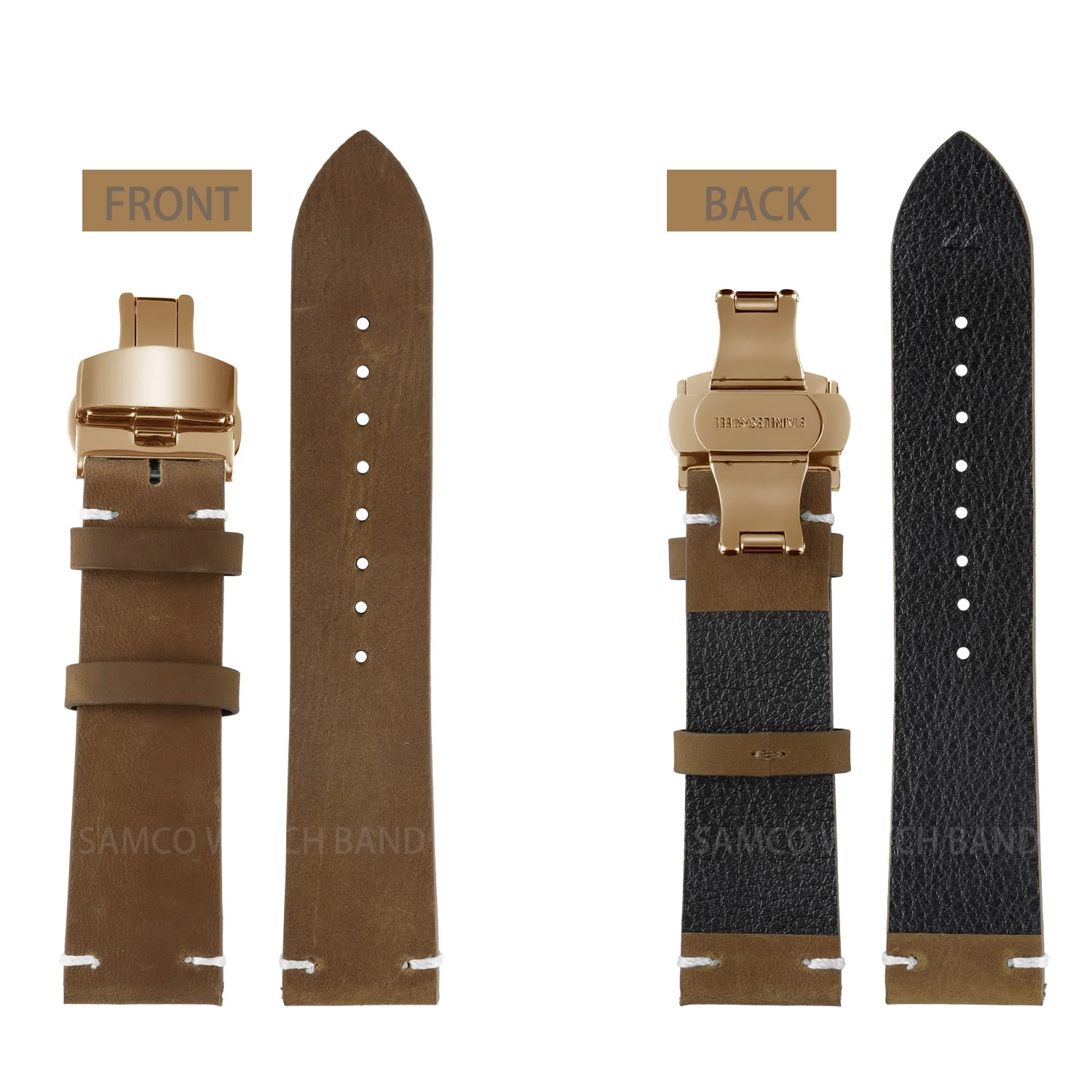 Genuine Leather Watch Bands , Vintage Top Grain Leather Watch Straps 18mm, 19mm, 20mm, 21mm, 22mm, 24mm for Seiko Citizen Orient view 4