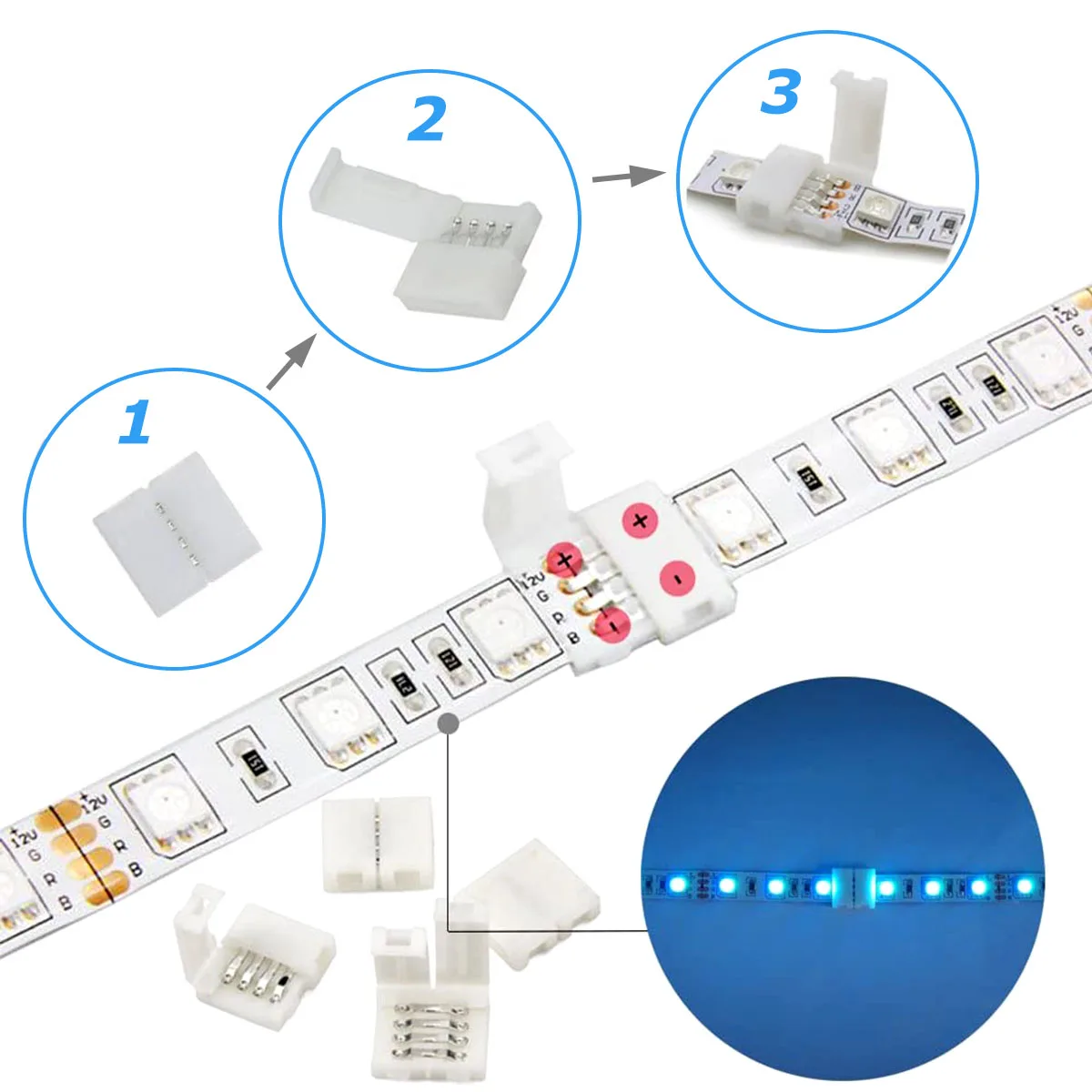 

1 Set Rgb Led Light Strip Connector Flexible Durable Wire Plug 4 Pin Easy Connect Solder- -Proof Adapter For Indoor