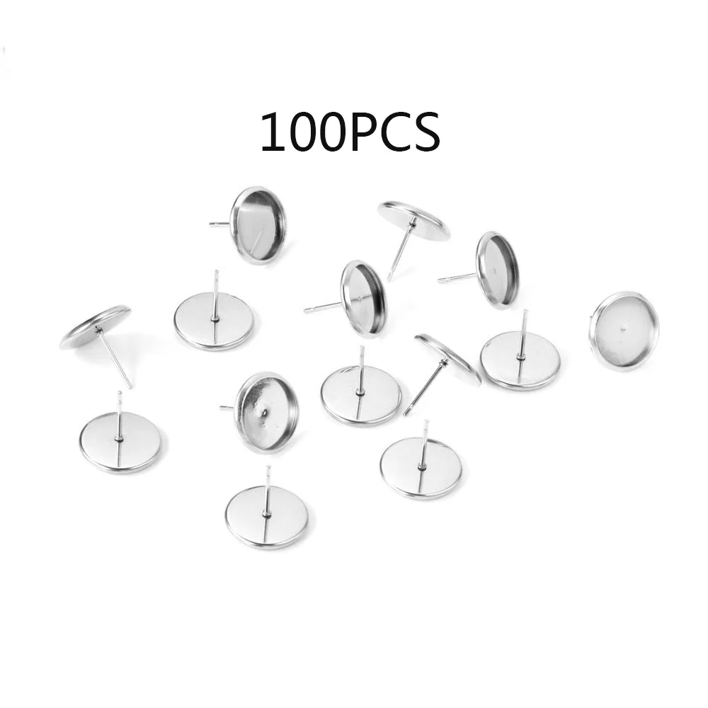 ASON 100pcs/lot Stainless Steel Blank Earring Base Cabochon Earrings Setting Accessories for DIY Jewelry Making Supplies