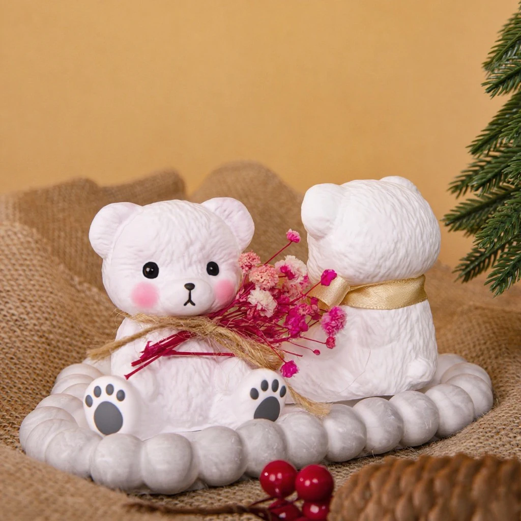 3PCS Couple Bear Silicone Mold Set with Cloud Shape Tray Cute Bear DIY Handmade Aromatherapy Candle Making Supplies Home Decor