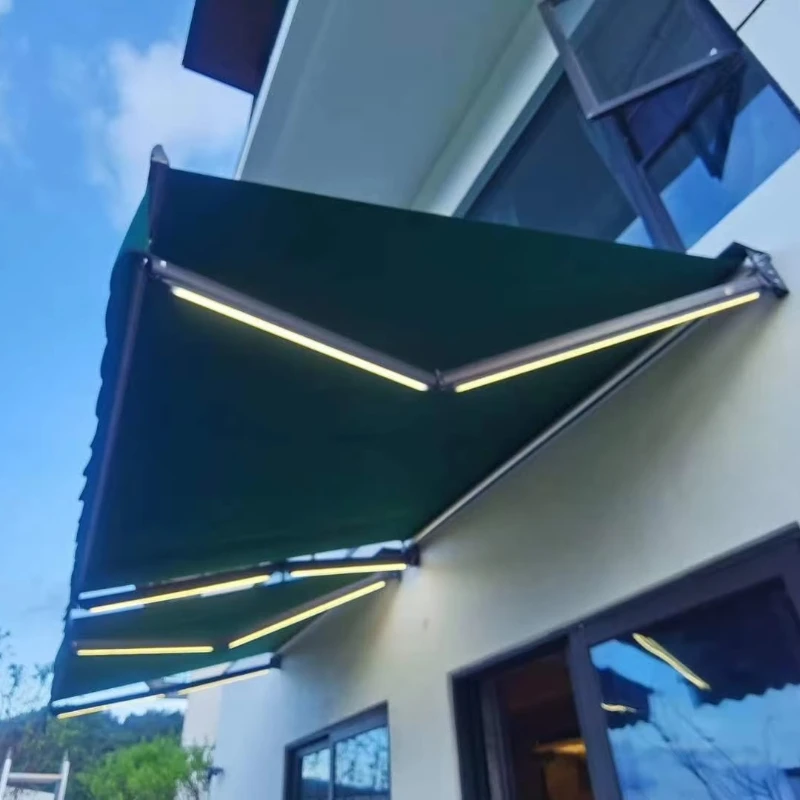 Outdoor Electric Control Customized Size Aluminum Patio Garden Awning with LED Light Fashion Retractable Awning