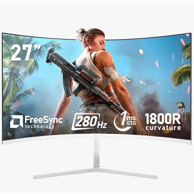 شاشة كمبيوتر شخصي 27 بوصة، شاشات ألعاب منحنية 1800R 280 هرتز، FHD 1080p 1 مللي ثانية، Freesync، 98% sRGB، 178 °   زاوية عرض HDMI2.0، شاشة عرض