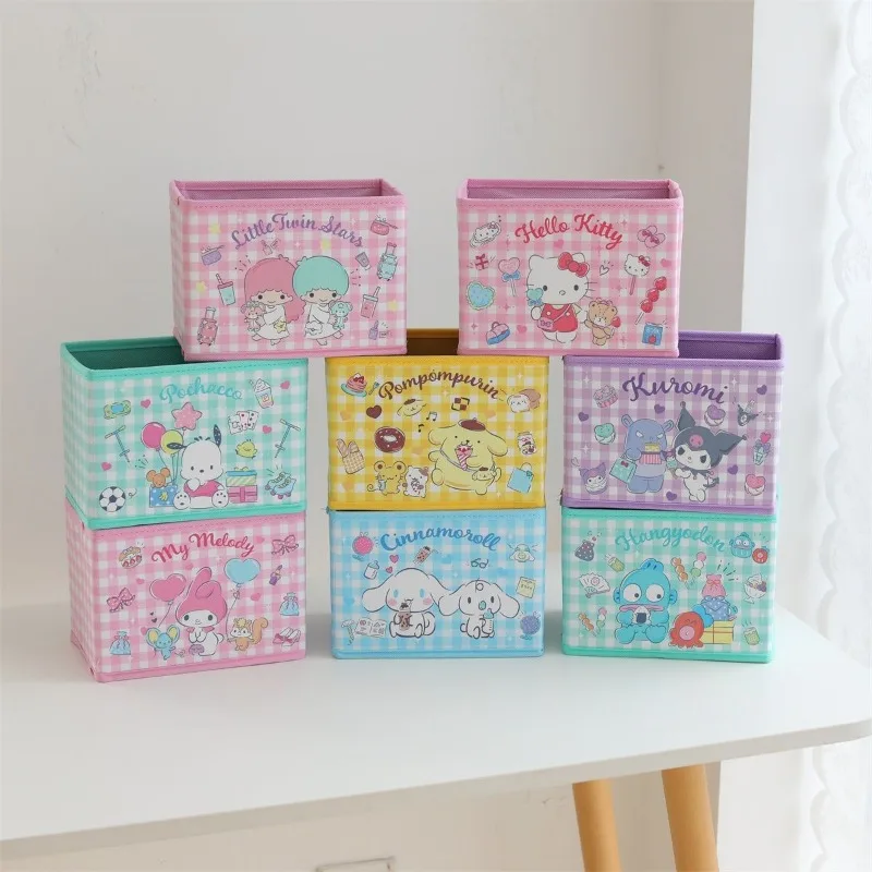 

Sanrio Hello Kitty Storage Box Pu Cartoon Kuromi Foldable Desktop Storage Box Cosmetics Stationery Classification Storage Box