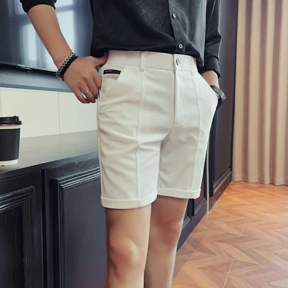 

Solid Color Suit Shorts Men's Summer Business Casual Slim Fit Five Quarter Pants Versatile Trend Social Office Daily Shorts