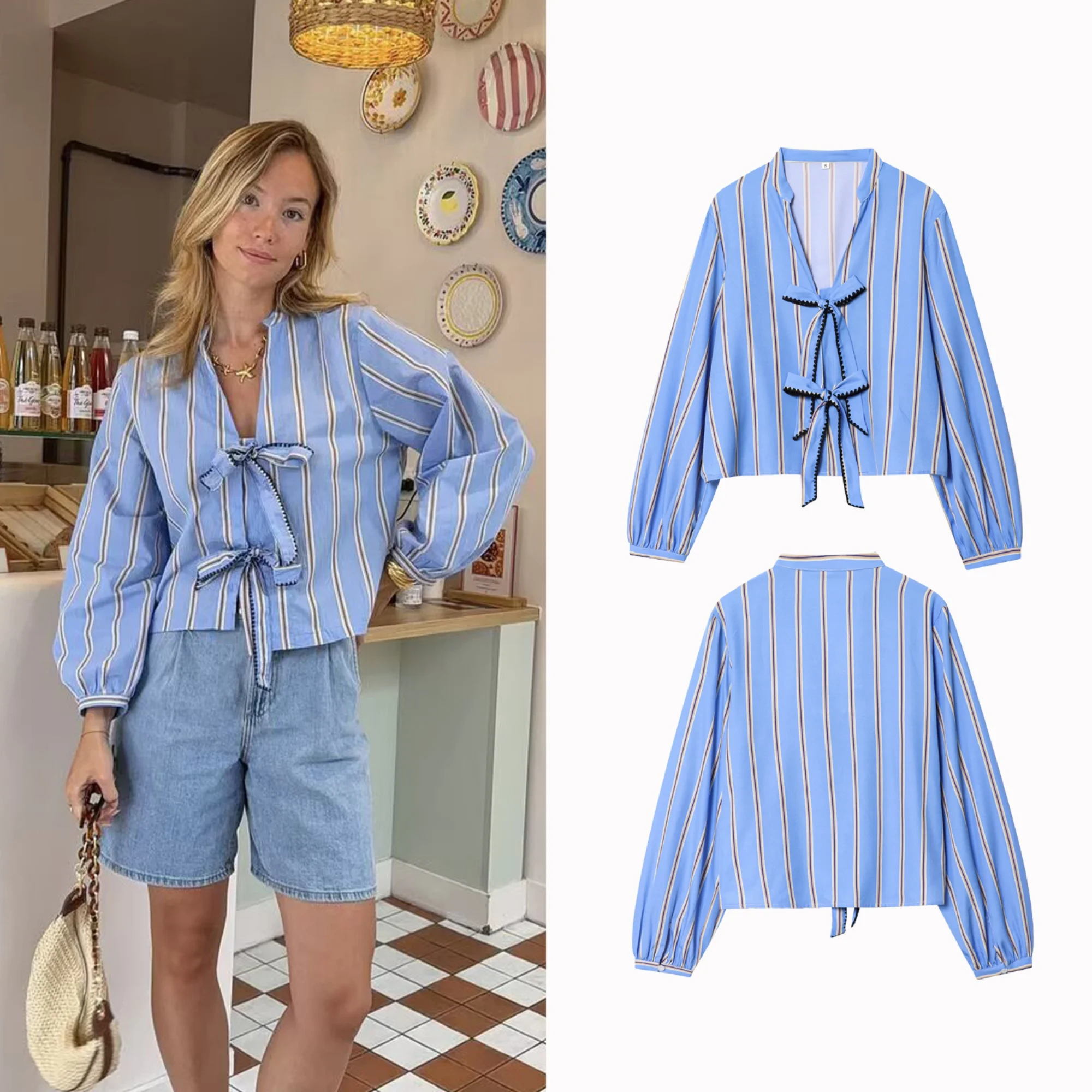 

Women Butterfly Lace-Up Blouses 2025 Spring And Autumn New Women's Bow Shirt Woman Long Sleeve Blouse French Sweetness Blouses