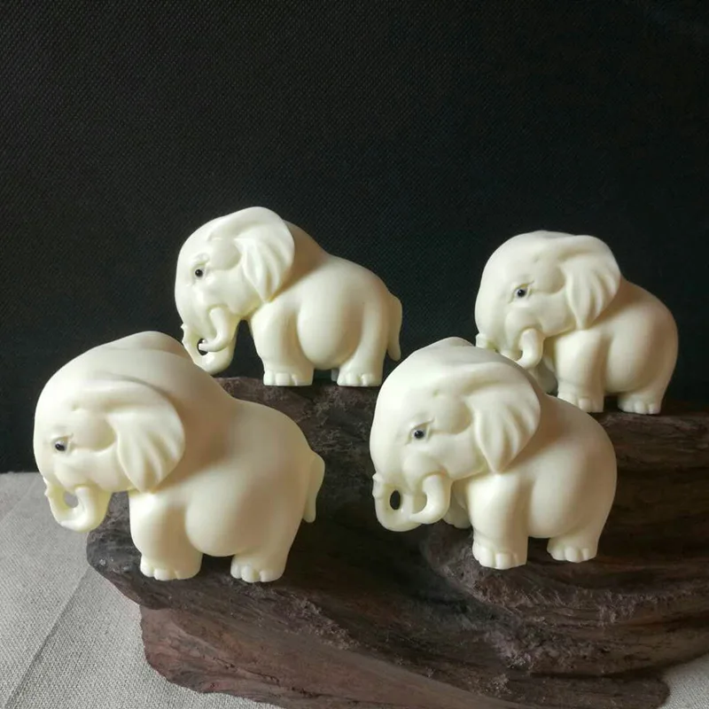 Miniature Figurine Ivory Carved Auspicious Lucky Elephant Living Room Tabletop Handicraft Home Decoration Gift 6.4 x3.3x4.7cm