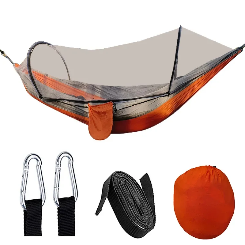 Automatic quick-opening mosquito net hammock, outdoor camping pole mosquito-proof hammock, anti-rollover nylon hammock