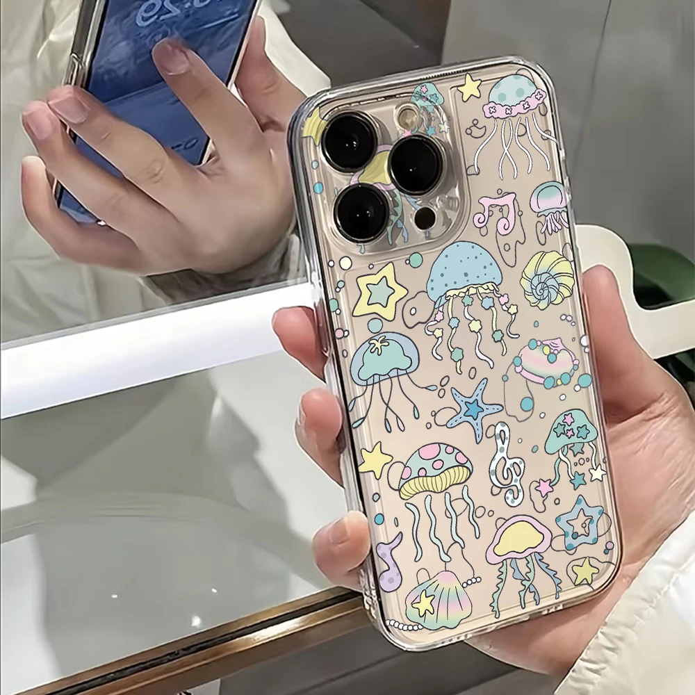 INS Cartoon Jellyfishs Phone Case For Samsung A57 A07 A36 A26 A56 A16 A55 A35 A25 A15 A54 A34 A24 A14 A13 A53 Clear Back Cover