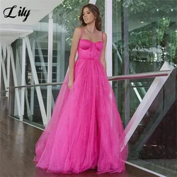 Lily Fuchsia Sweetheart Chic Woman Evening Dress Gown Spaghetti Strap Ball Gown Net A Line Night Dresses Gown robes de soirée