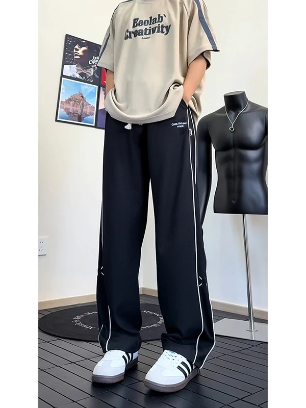 

Мужские летние спортивные брюки из ледяного шелка с быстрым высыханием, прямого кроя, с боковыми полосками, для молодежи, для отдыха, с эффектом прохлады