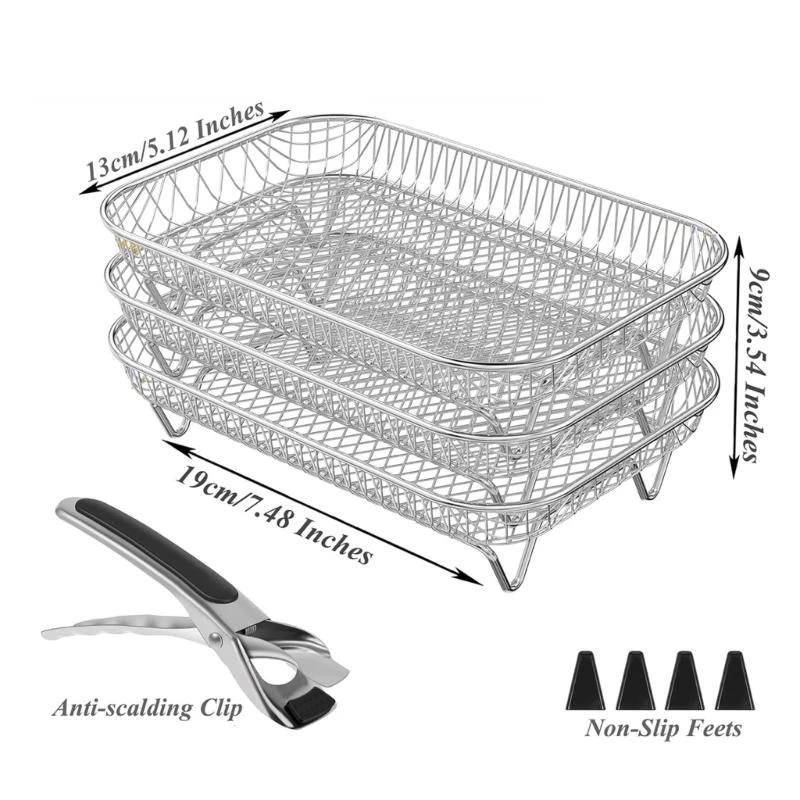 3 Layers Grill Stands Air Fryers Stackable Rack Stainless Steel Dehydrator Racks Grilling Racks for Restaurant Kitchen