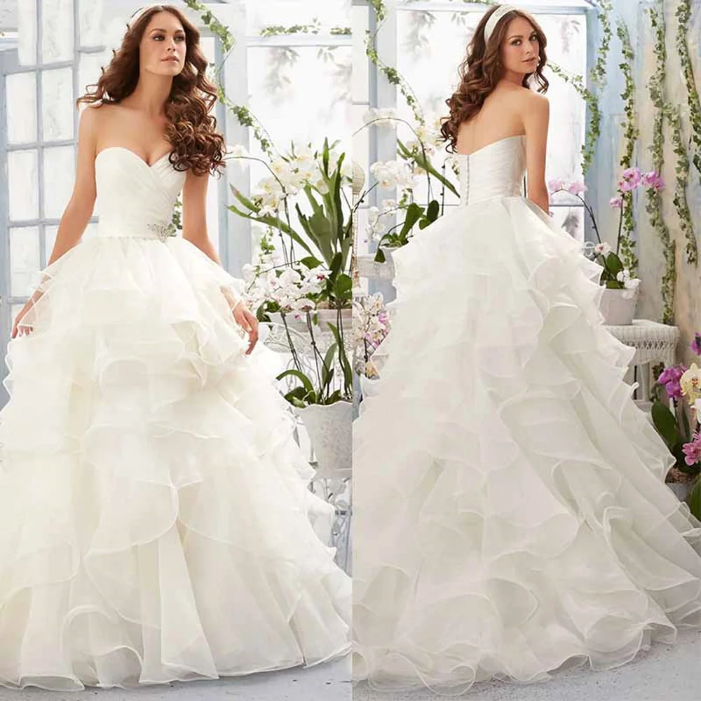 Vestidos De Novia clásicos De línea a para mujer, falda esponjosa con dobladillo, Vestidos De Novia De princesa para fiesta De compromiso, 2024