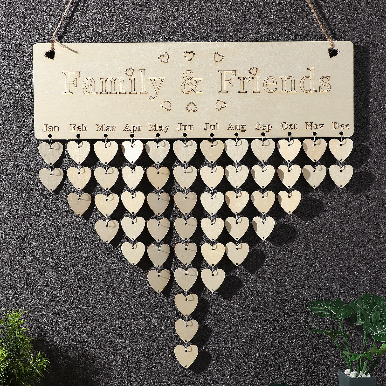 

Wooden Plaque Calendar Hearts Hanging Rope Birthday Reminder Wooden Hanging Calendar Wall Decor Great Gift