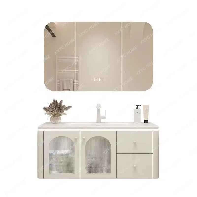 Bathroom Cabinet Combination Cream Skin Feeling Whole Washbin Washstand Rounded Corners