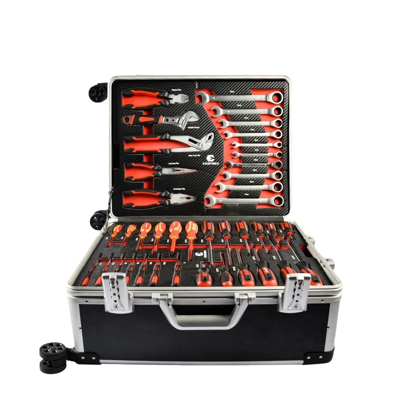 238pcs Aluminum Trolley Case Tool Set Silver House Repair Kit Set Household Hand Tool Set