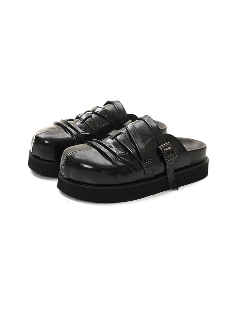 Men's Big Head  Shoes Slip-On Lazy  British Style Thick Bottom Heightening Casual Outdoor Wear Half Slippers