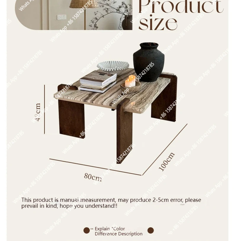 French Wabi-Sabi Travertine Table, Mid-Century Cream Coffee Table, Heat & Scratch Resistant, Natural Veining, Customizable