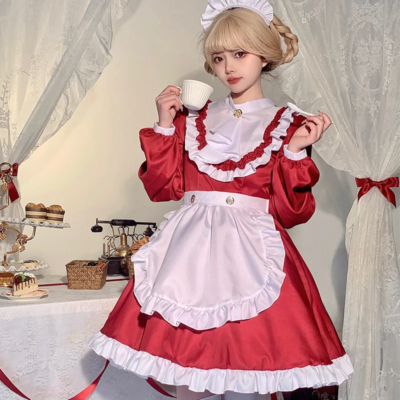 Bristish Anime Maid Cosplay Costumes Women Halloween Apron Maid  Role Play Party Dress Japanese Gothic Lolita Princess Outfits