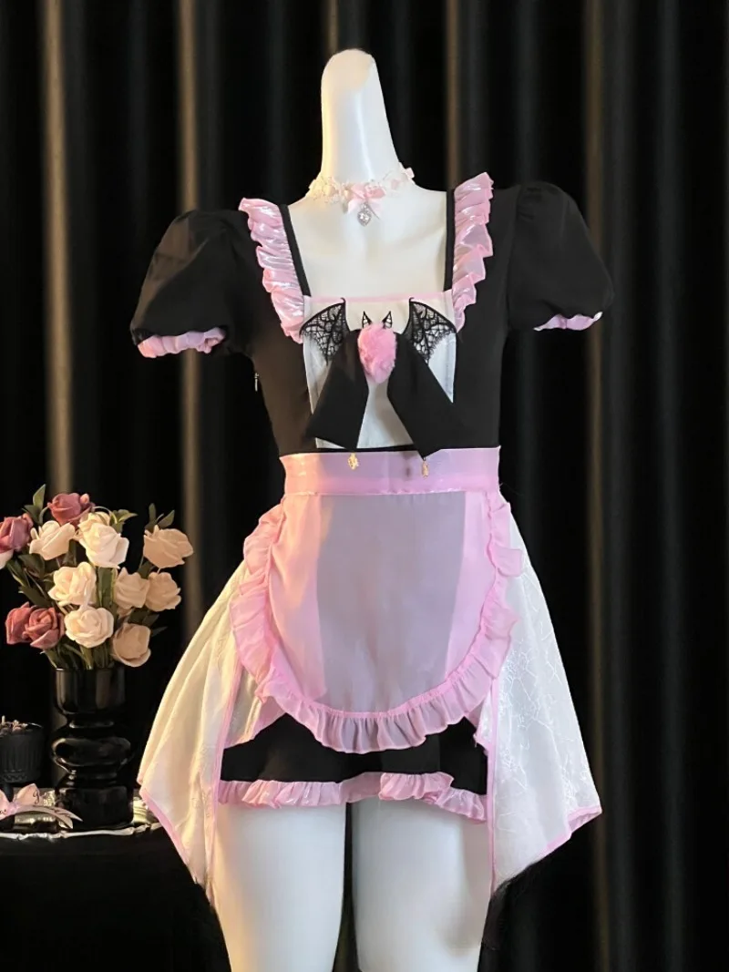 

Pure Desire Halloween Bat Maid Uniform,Sexy Lace Apron Roleplay Costume,Seductive and Alluring Date Lingerie for Women,Romantic