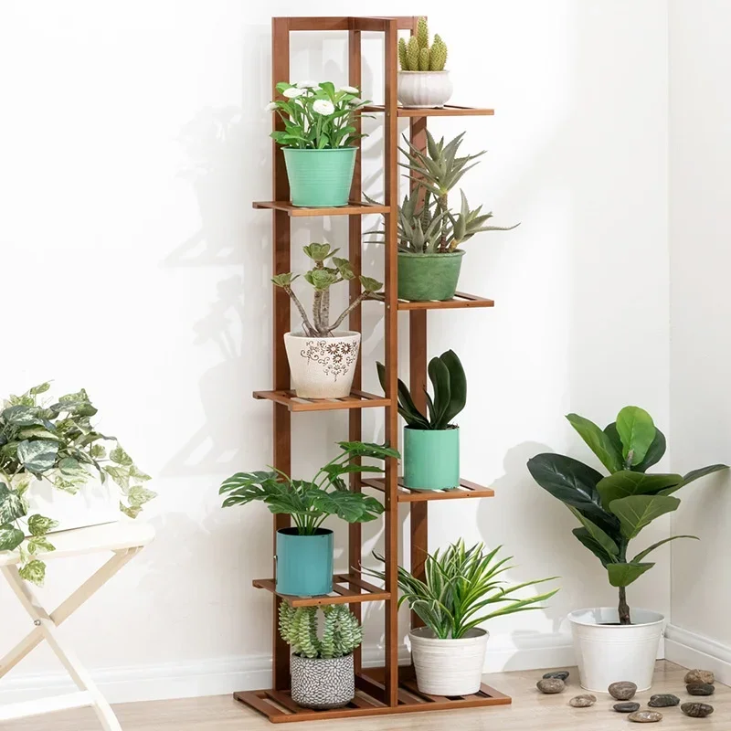 rm-Balcony Garden StandHealthy Bamboo Flower Storage ShelfMultilayer Strong Load-Bearing Plant RacksDecorative Shelves Arrivals-