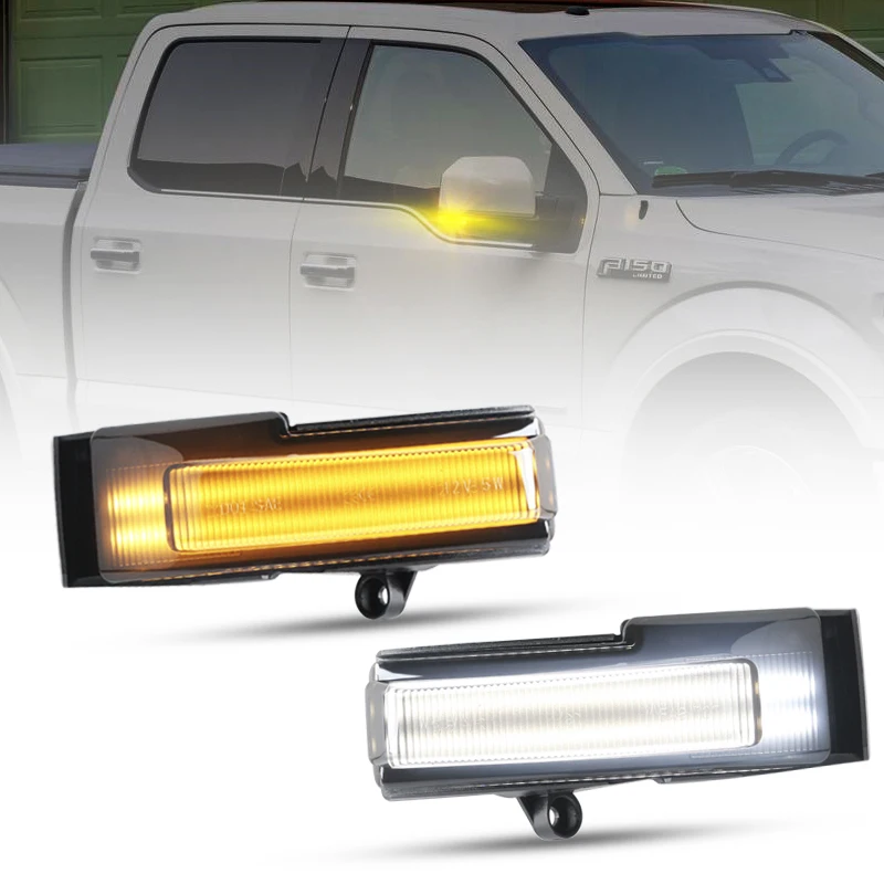 For Ford F150 F-150 2015-2018 Smoked Lens LED Side Mirror Lamp Amber Dynamic Turn Signal White Parking Lights