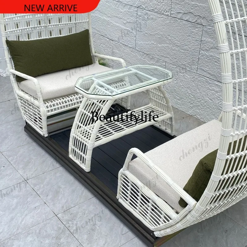 X173 Outdoor Power Garden Swing Leisure Chair Outdoor Garden Outside Swing Rattan Bird's Nest Large Slide Rail Rocking Chair