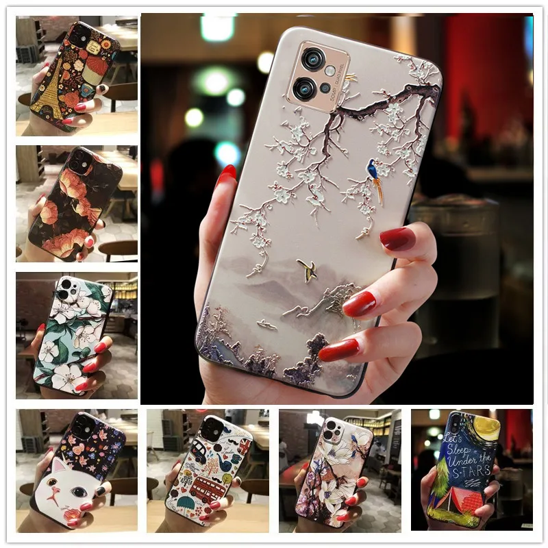 3D Relief Phone Case For Moto G72 Case Floral Silicon Cover For Motorola Moto G62 G72 G32 G200 5G Case G 72 62 32 Fundas Coque