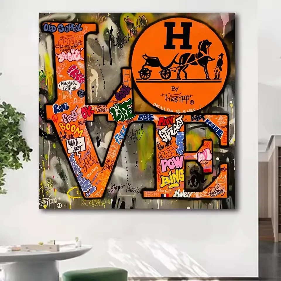 Large Size Street Graffiti English Letters LOVE Wall Art Posters Color Clash Home Decor Canvas Painting Mural Prints Pictures