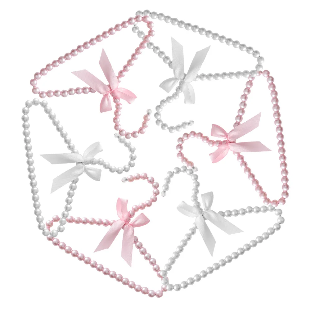 

6Pcs Baby Clothes Hangers Pearl Beaded Mini Plastic Nursery Organizer Gentle Fabric Care Toddler Closet Display Dress Coat Rack