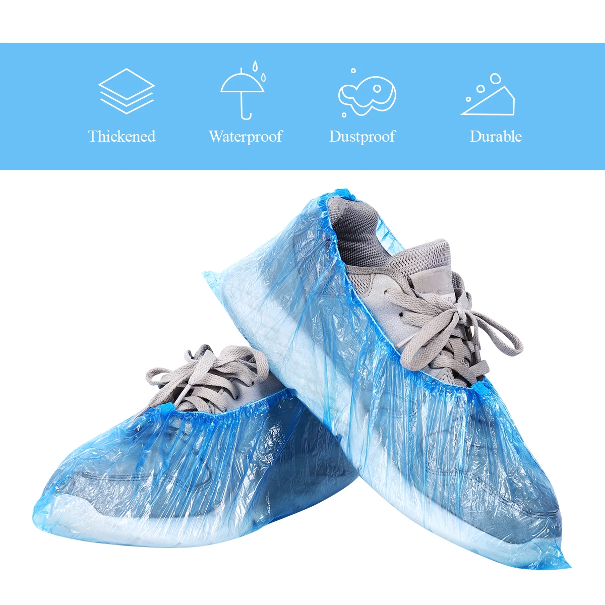 

100pcs Disposable Shoe Covers Blue Polyethylene Non-tear Elastic Fits Shoes Boots Home Hotel Office Car Cleaning Protection