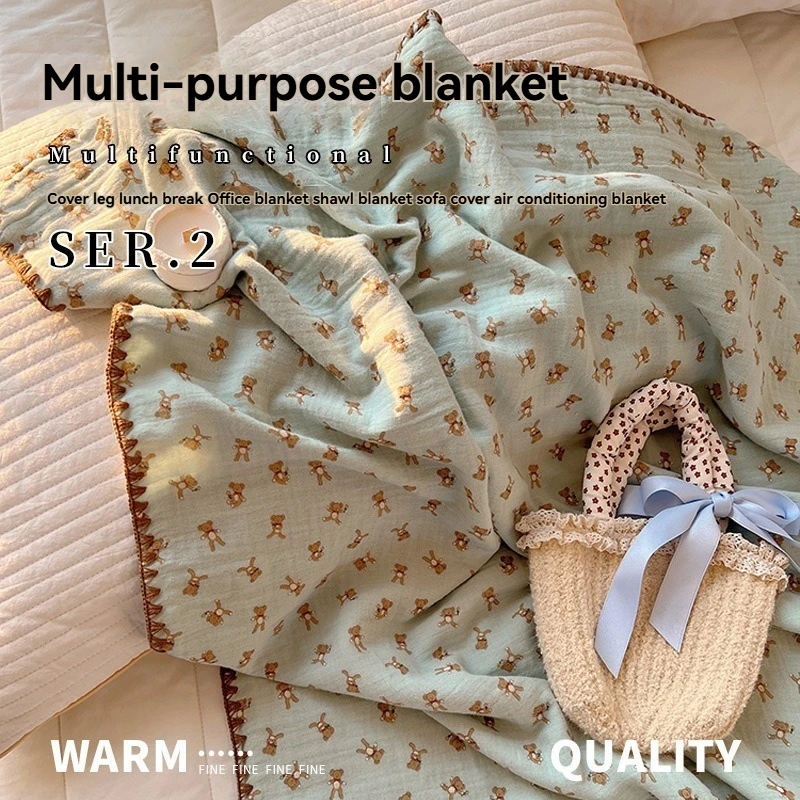 Class a 100% Cotton Double-layer Yarn Blanket Cartoon Design for Children & Adults Home Dormitory Air Conditioning Quilt