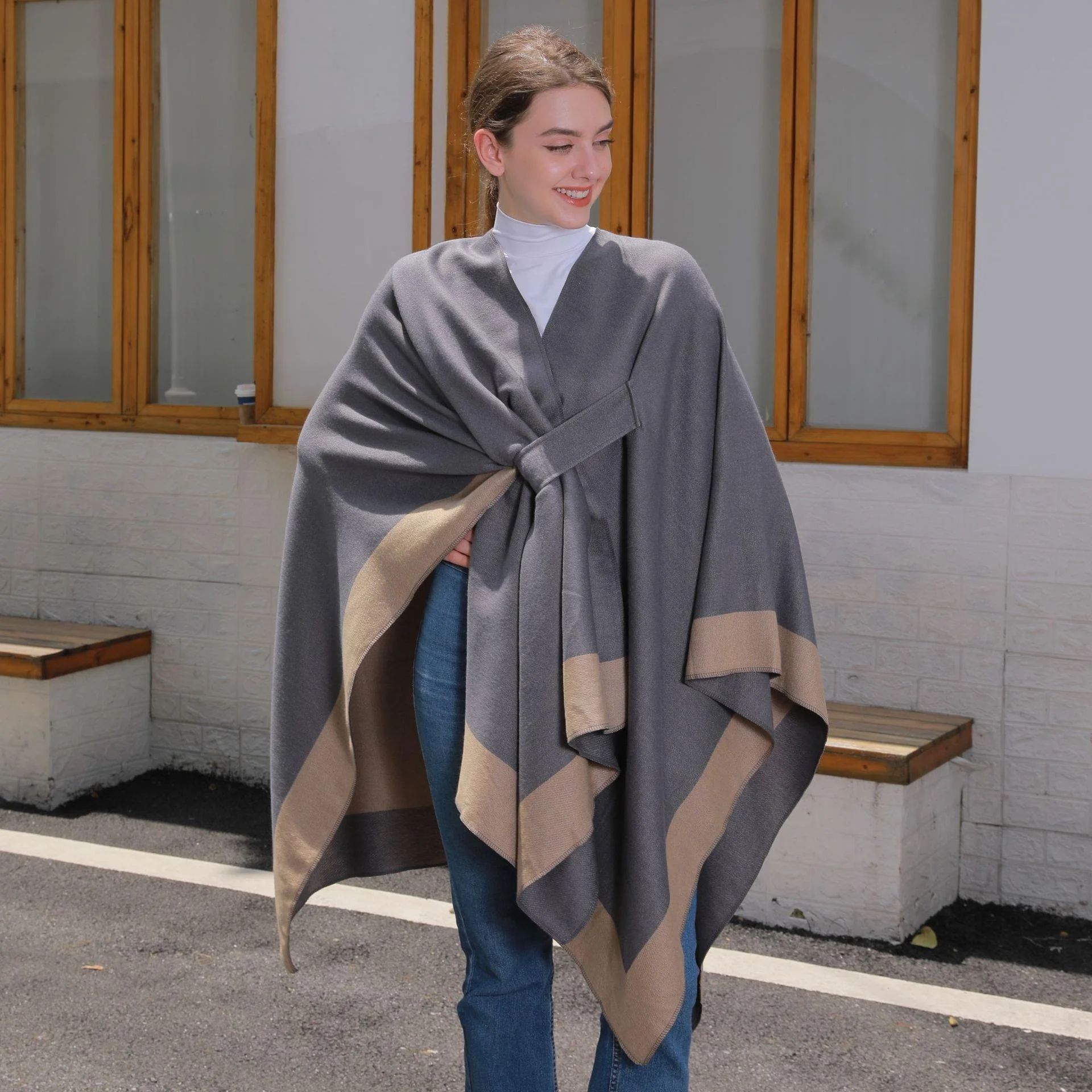 

Double-Sided Camere Open-Side awl for Women ular Tied Ladies Coat Cardigan Long Sve Autumn Season Chinese Origin