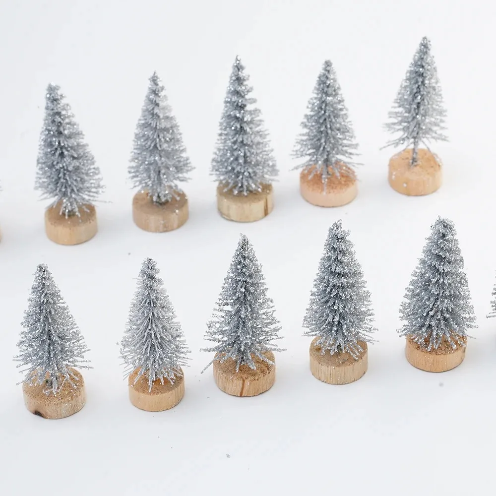 12pc künstliche Mini-Weihnachts baum Sisal bäume mit Holz basis Flaschen bürsten bäume für Weihnachten Tischplatte Dekor Winter Ornamente – Detail 15