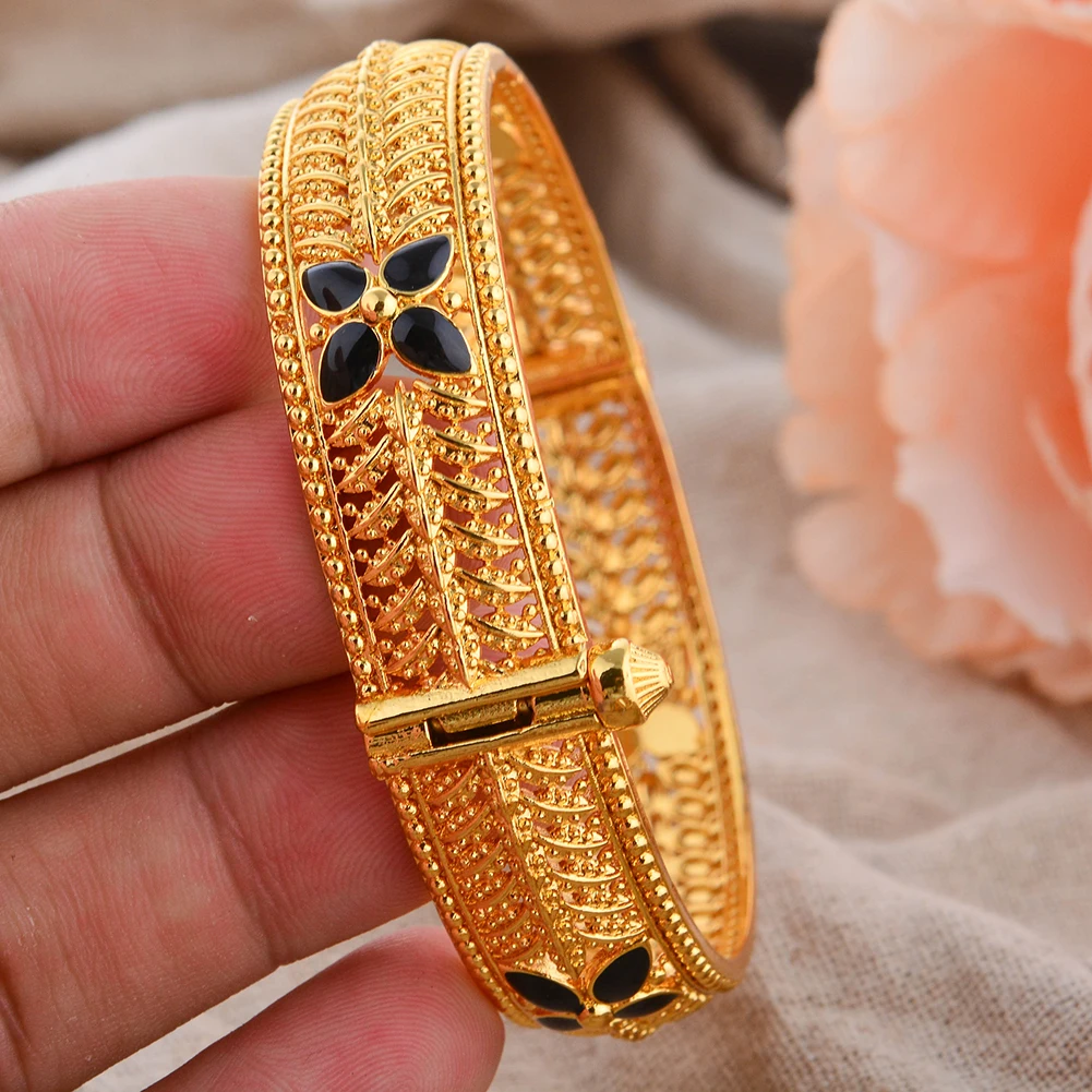 1 Stück 24K Goldfarbene Armreifen Arabische Äthiopische Nigerianische Bankett-Hochzeits-Armbänder Party-Choker Kupferschmuck Geschenke – Detail 13