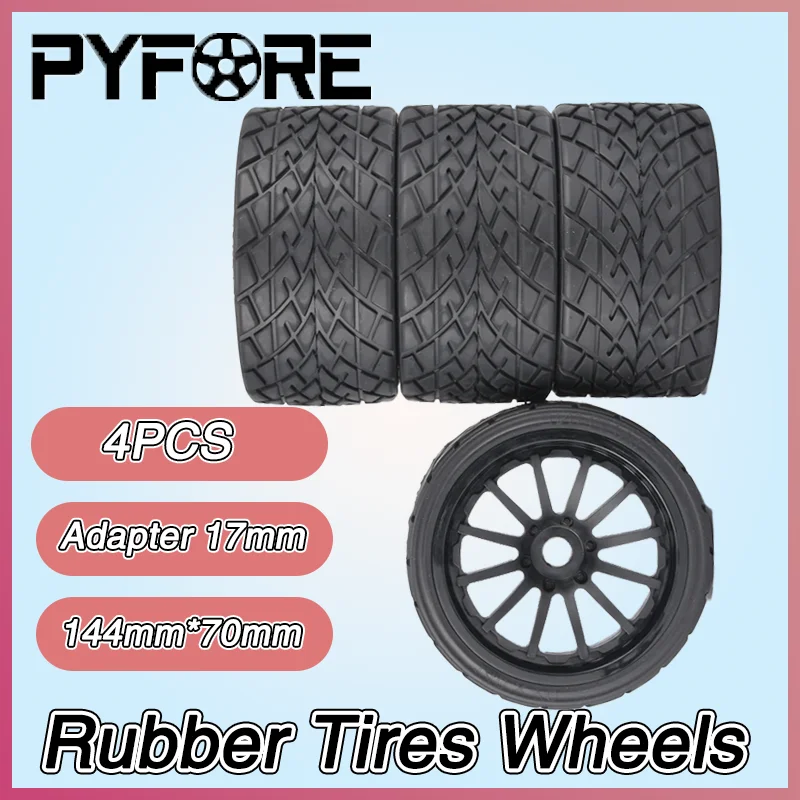 

4PCS 144mm*70mm Rubber Tires Wheels with 17mm Adapter - for 1/8 1/10 RC Remote Control Model Car Monster Truck Parts